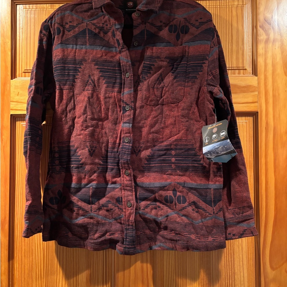 Red and Black Lightweight Shirt Jacket with Collar